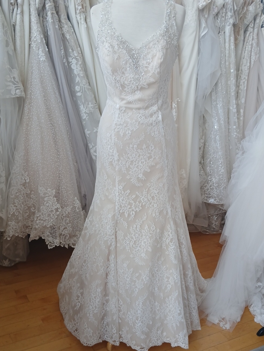 Lace Beaded Low Back Wedding Dress